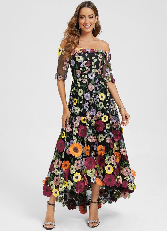 Robe Asymétrique Étoffe Florale - gallery 1