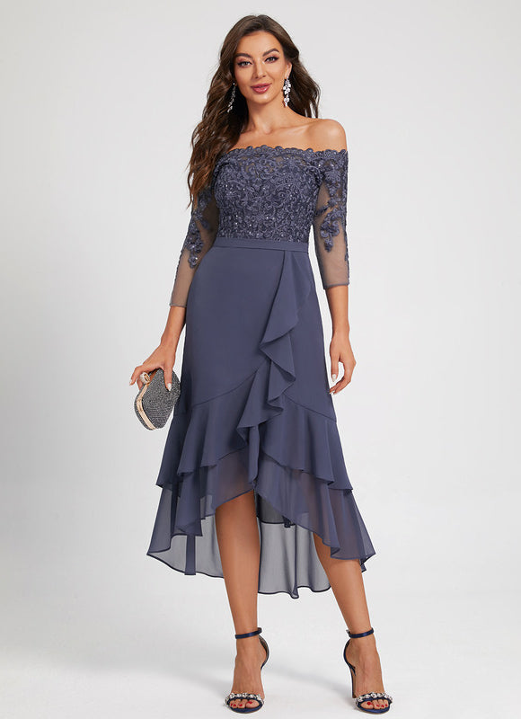 Robe Asymétrique Ondulée Marine