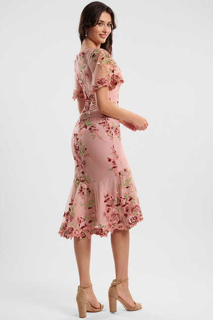 Robe Asymétrique Rose Brodée - gallery 4