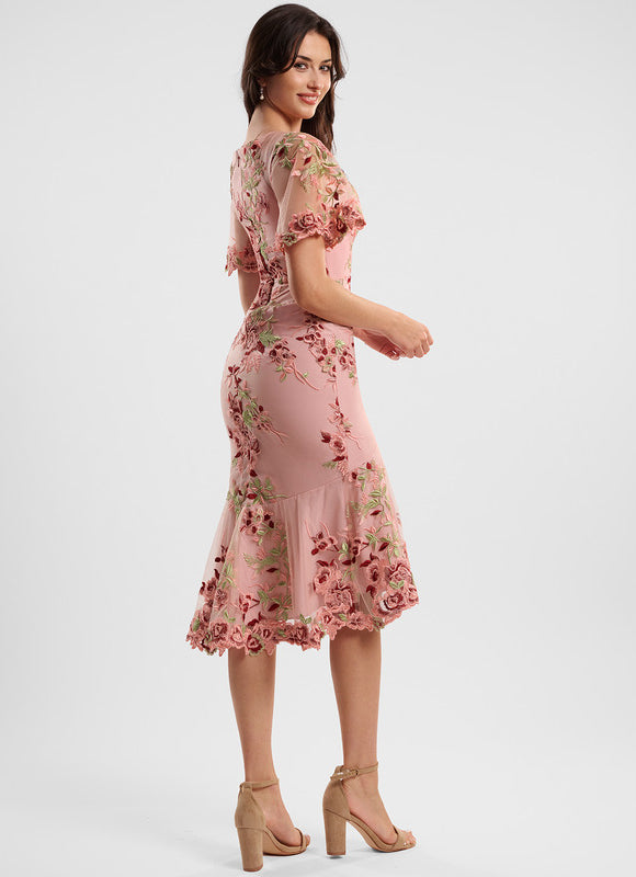 Robe Asymétrique Rose Brodée - gallery 4