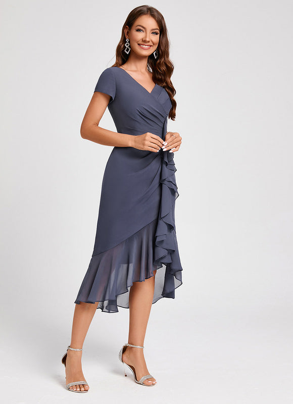 Robe Asymétrique Fluide Grisâtre - gallery 5