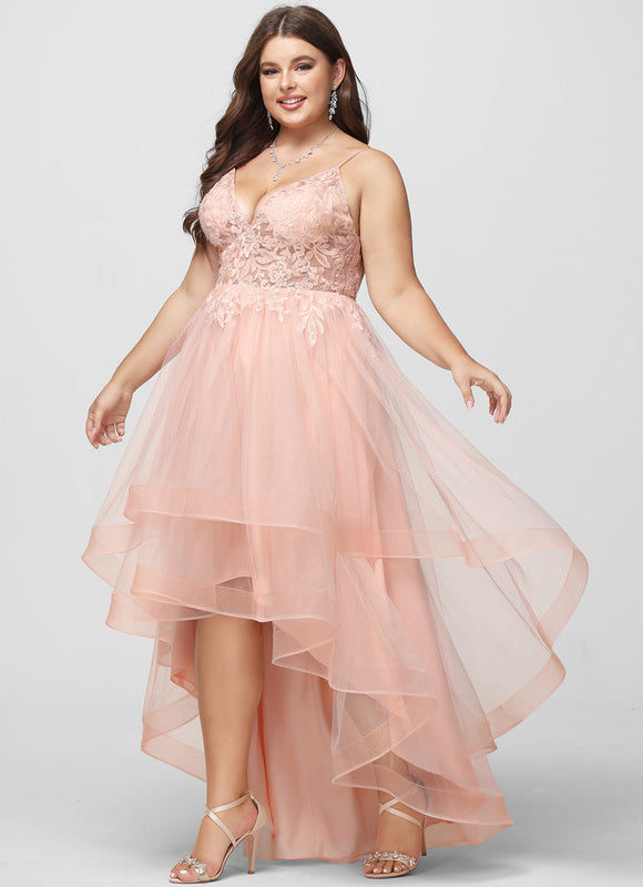 Robe Asymétrique Floue Rose Élégante - gallery 6