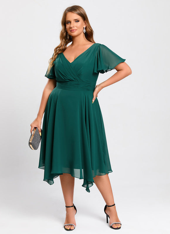 Robe Courte Asymétrique Coupe Trapèze À Volants - gallery 7