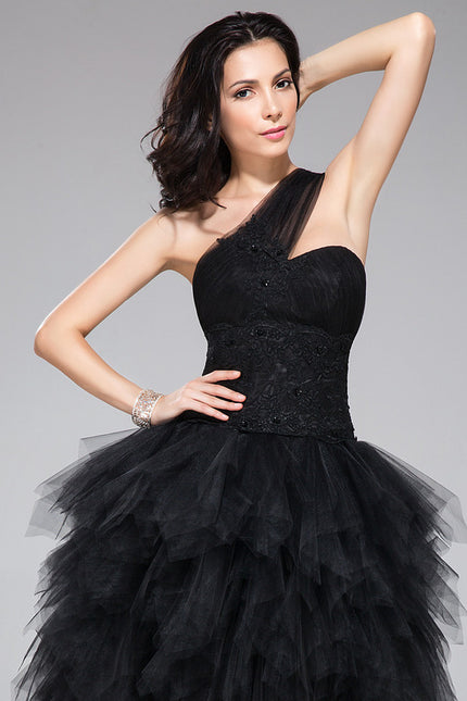Robe Asymétrique Tulle Noir Éclatante - gallery 6