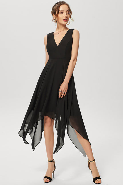 Robe Courte Asymétrique Coupe Trapèze À Volants - gallery 3