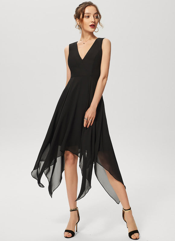 Robe Courte Asymétrique Coupe Trapèze À Volants - gallery 3