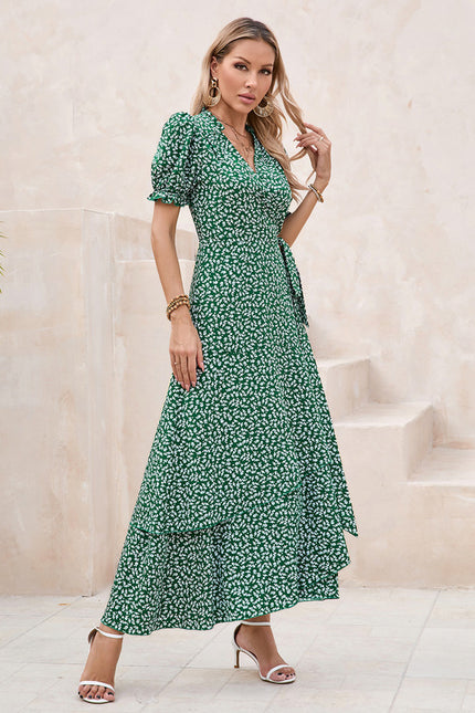 Robe Asymétrique Verte Maxi Fleuri - gallery 3