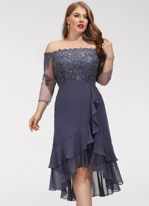 Robe Asymétrique Ondulée Marine - gallery 8