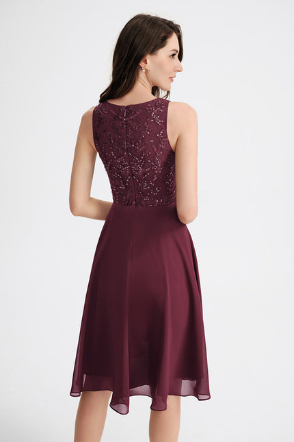 Robe Asymétrique Mousseline Bordeaux - gallery 4