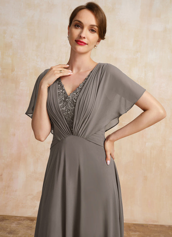 Robe Asymétrique Mère Mariée Dentelle Bleu - gallery 5