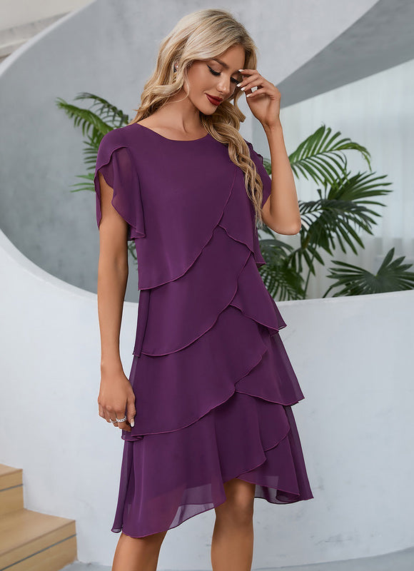 Robe Asymétrique Midi Volants Marine - gallery 9