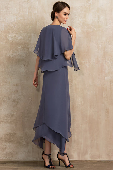 Robe Asymétrique Vaporeuse Bleu-Gris - gallery 4