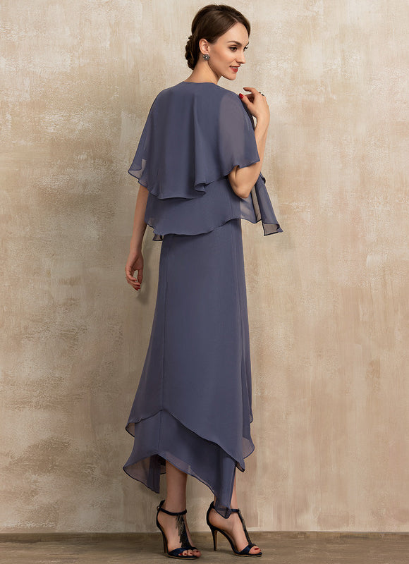 Robe Asymétrique Vaporeuse Bleu-Gris - gallery 4
