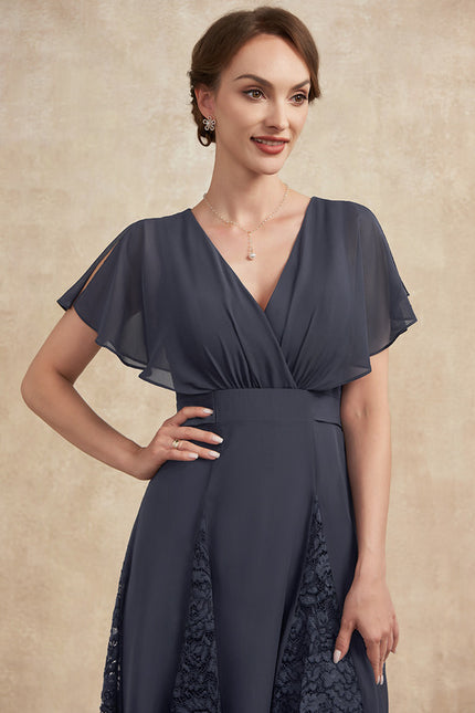 Robe Asymétrique Mère Mariée Dentelle Bleu - gallery 2