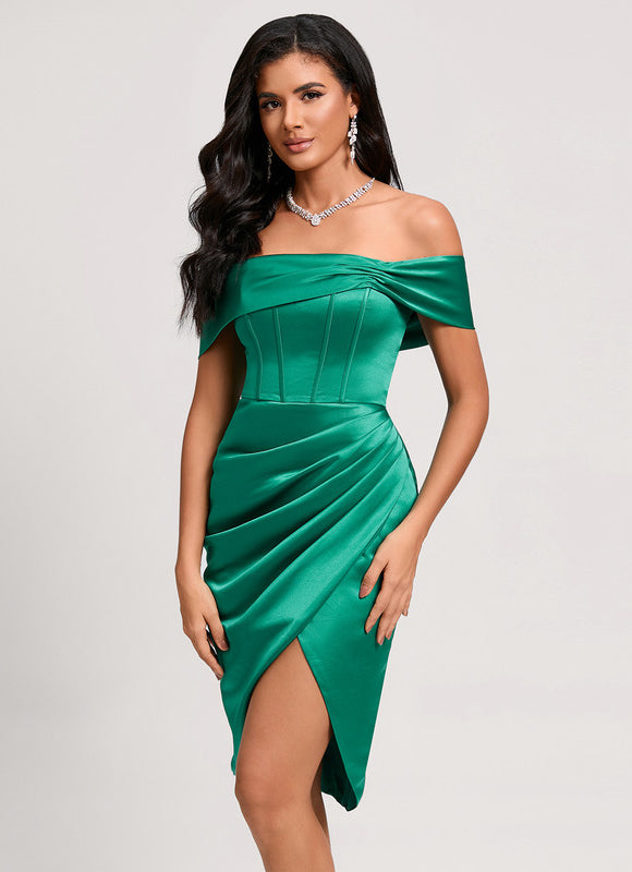 Robe Mi-Longue Asymétrique Drapée En Satin - gallery 1