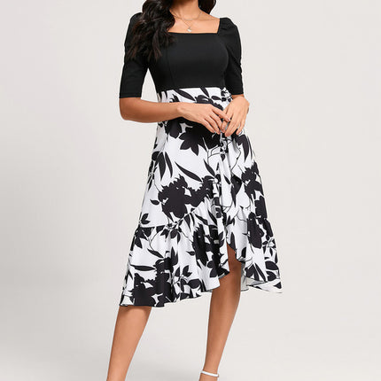 Robe Asymétrique Florale Monochrome
