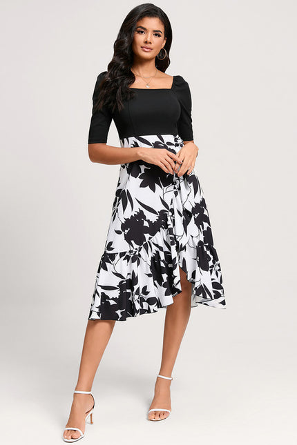 Robe Asymétrique Florale Monochrome