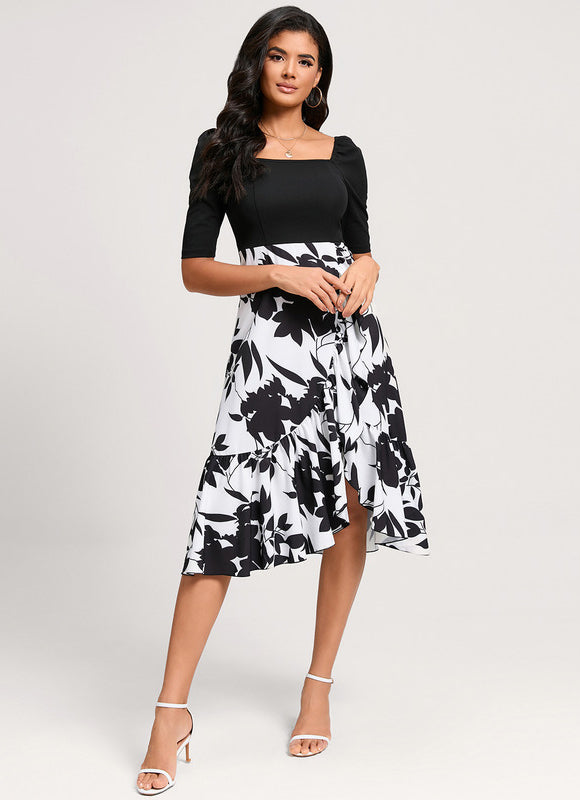 Robe Asymétrique Florale Monochrome