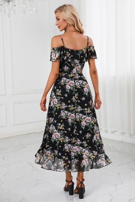 Robe Asymétrique Noire Fleuri - gallery 2