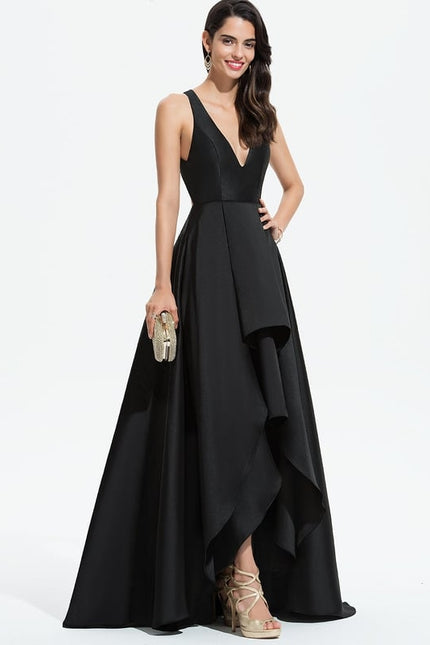 Robe Asymétrique Satin Noir - gallery 1