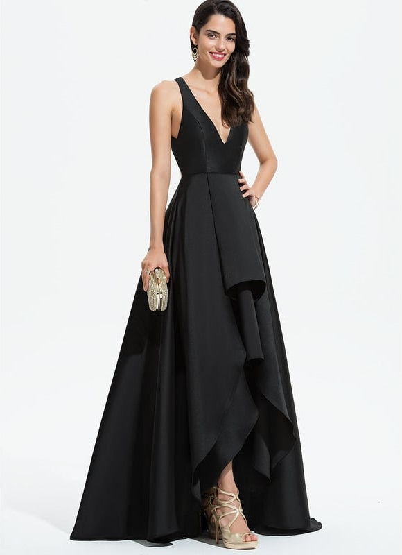 Robe Asymétrique Satin Noir - gallery 1