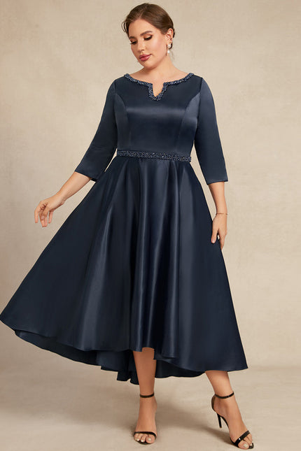 Robe Asymétrique Satin Bleu Nuit Élégante - gallery 3