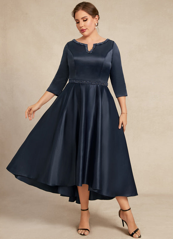 Robe Asymétrique Satin Bleu Nuit Élégante - gallery 3