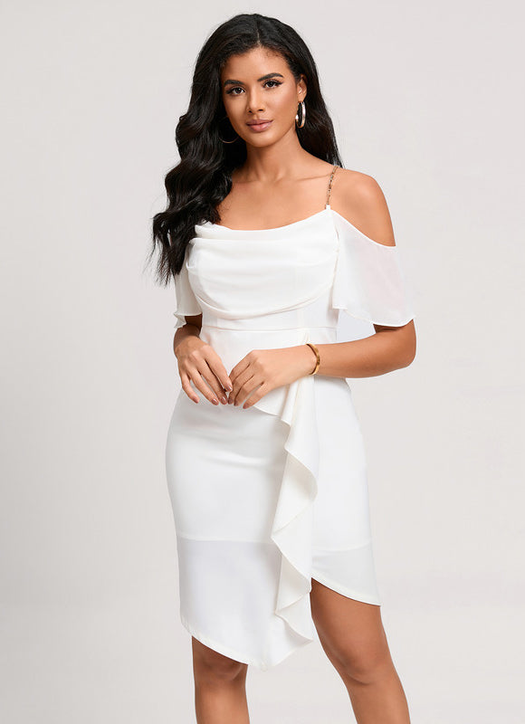 Robe Asymétrique Élégante À Volants - gallery 1