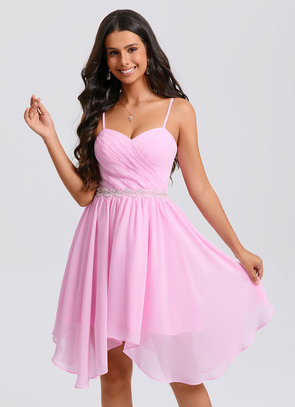 Robe Asymétrique Bal Rose Légère - gallery 1