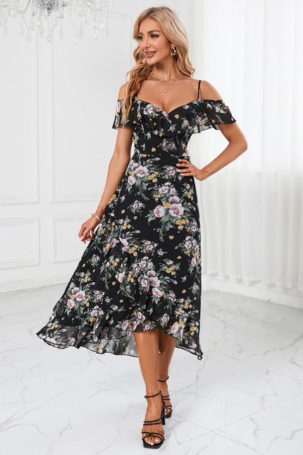 Robe Asymétrique Noire Fleuri - gallery 1