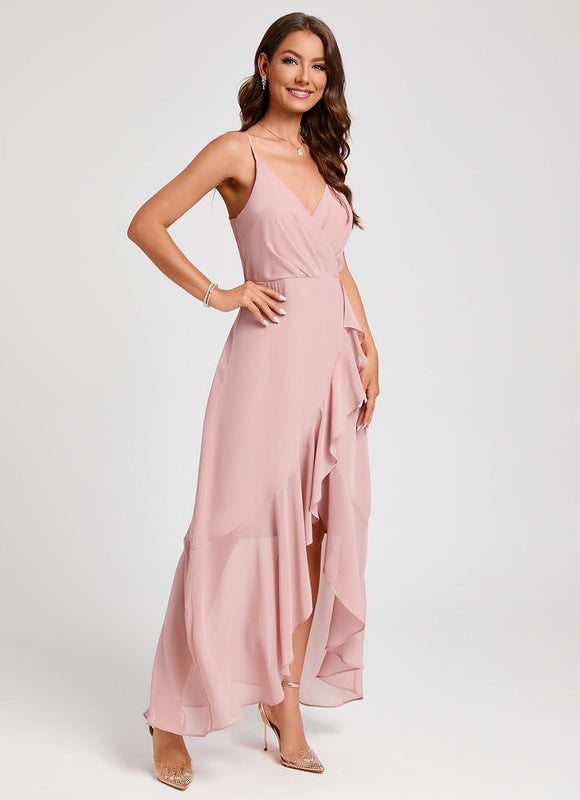 Robe Asymétrique Fluide Rose Pâle