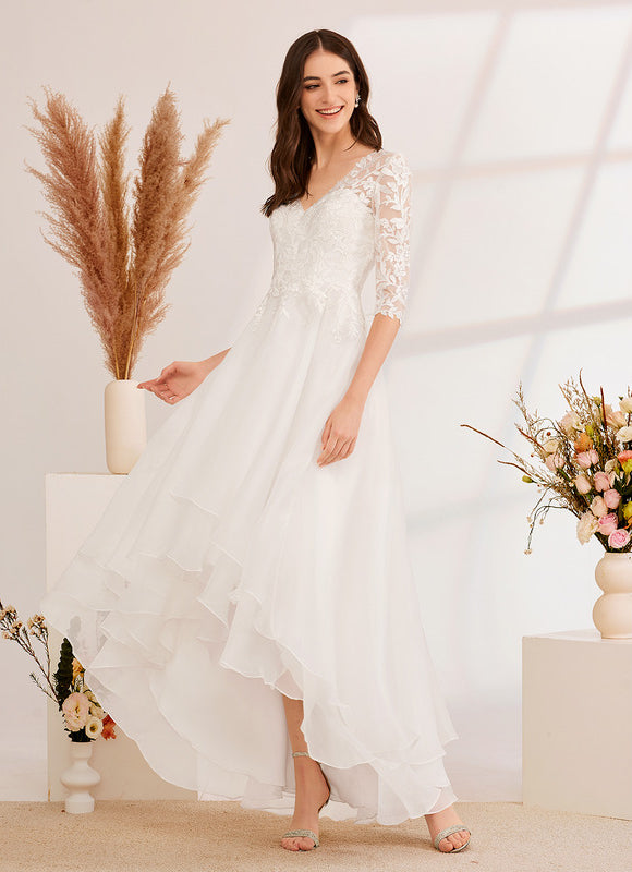 Robe Asymétrique Aérienne Dentelle - gallery 1