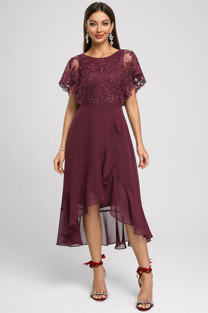 Robe Asymétrique Bordeaux Festonnée - gallery 2