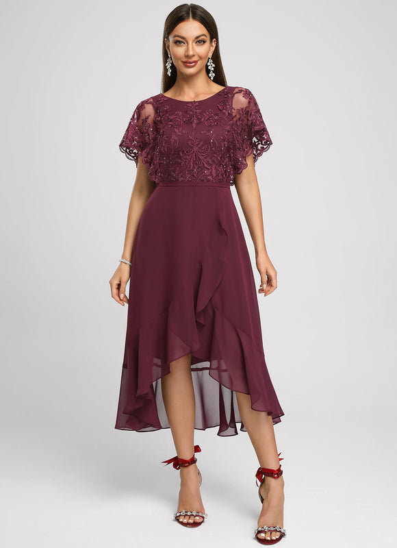Robe Asymétrique Bordeaux Festonnée - gallery 2