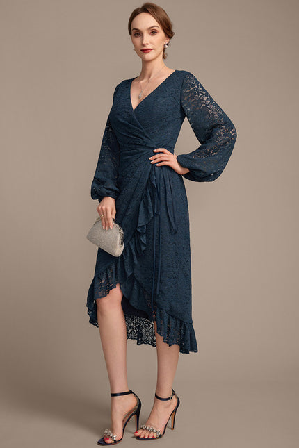 Robe Asymétrique Dentelle Marine - gallery 4