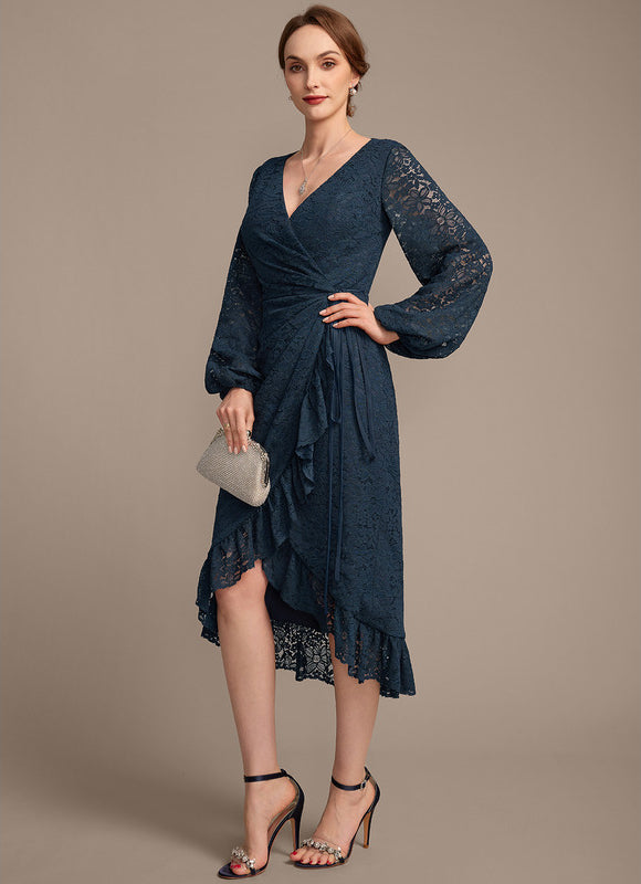 Robe Asymétrique Dentelle Marine - gallery 4