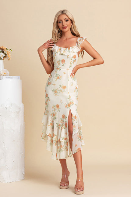 Robe Asymétrique Créme À Volants