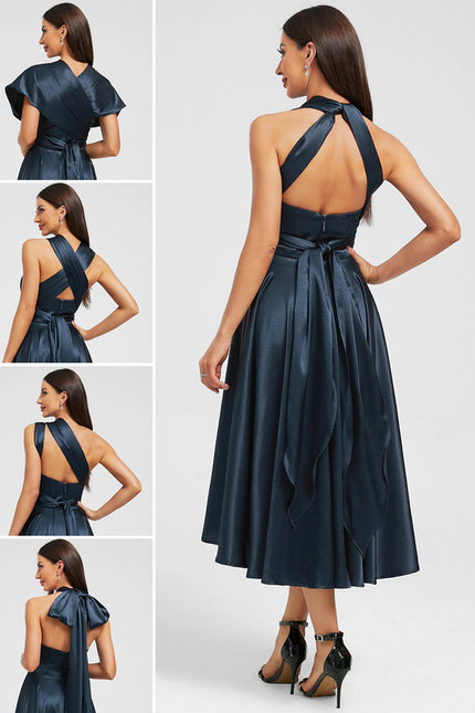 Robe Asymétrique Bleu Marine - gallery 1