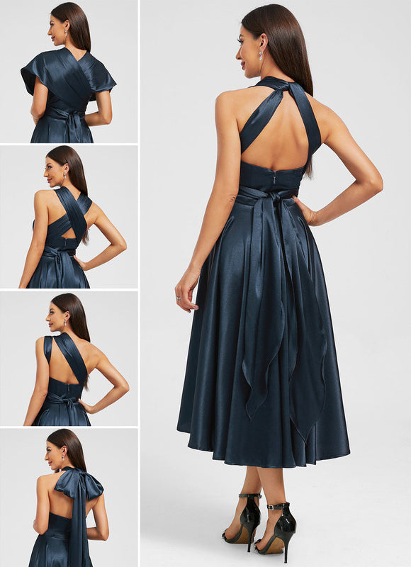 Robe Asymétrique Bleu Marine - gallery 1