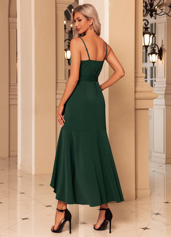 Robe Asymétrique Maxi Froncée Émeraude - gallery 5