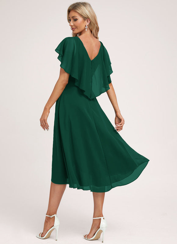 Robe Asymétrique Mousseline Prune - gallery 3