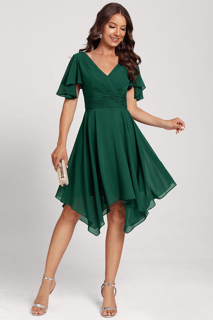 Robe Courte Asymétrique Coupe Trapèze À Volants - gallery 1