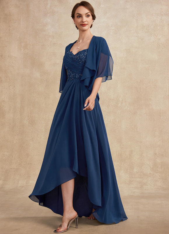 Robe Asymétrique Mousseline Bleu Profond - gallery 1