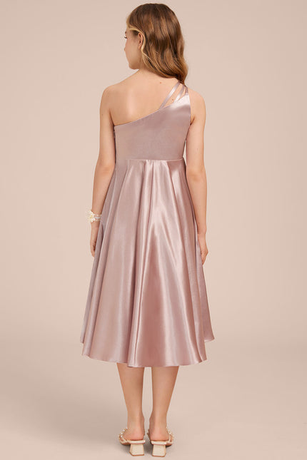 Robe Asymétrique Satin Rose Pâle - gallery 3