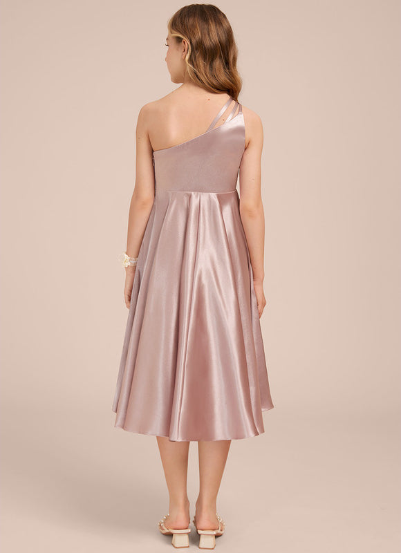 Robe Asymétrique Satin Rose Pâle - gallery 3