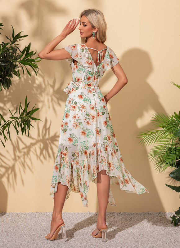 Robe Asymétrique Fleurie Midi - gallery 1