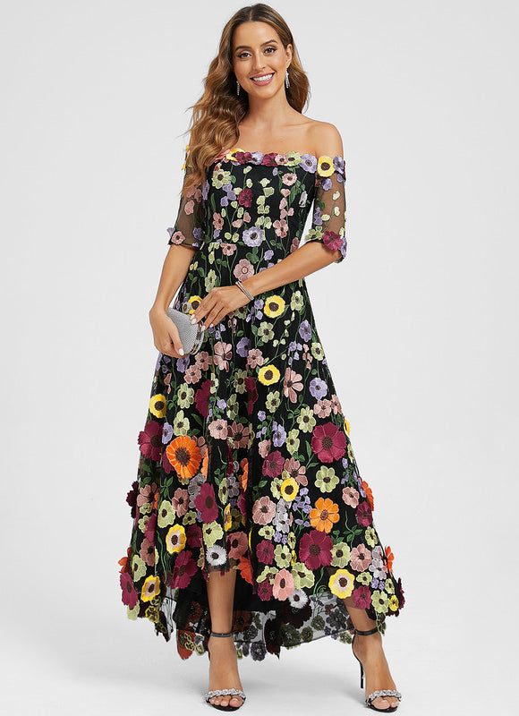 Robe Asymétrique Étoffe Florale - gallery 2