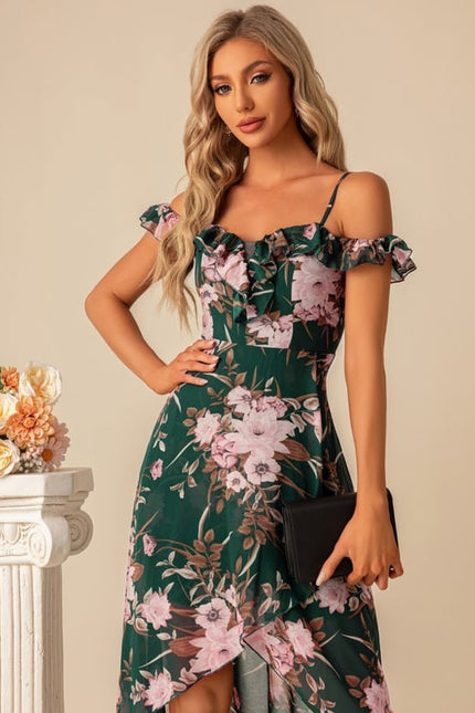 Robe Asymétrique Florale Verte - gallery 6