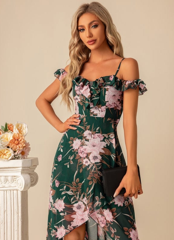 Robe Asymétrique Florale Verte - gallery 6