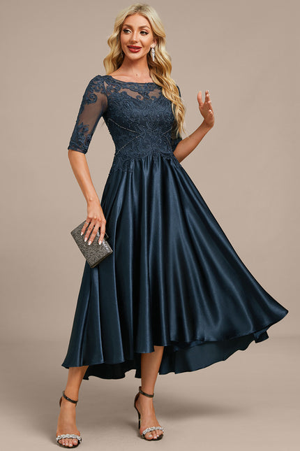 Robe Asymétrique Élégante Dentelle Marine - gallery 5